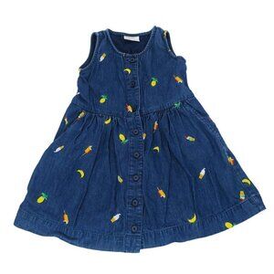 Hanna Andersson Jumper Fruit Embroidered Ice Cream Denim Dress 100cm Girl's US 4